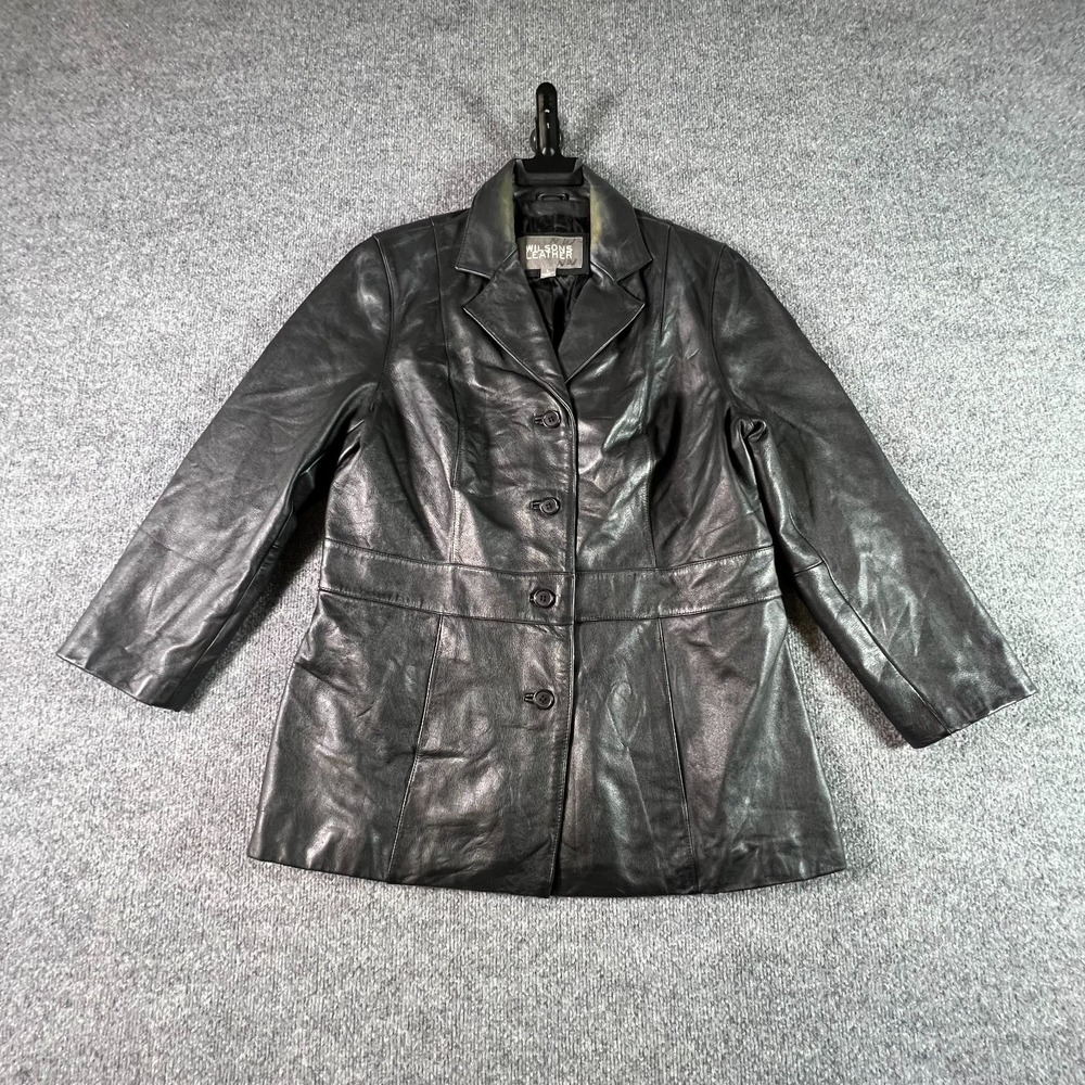 Vintage Wilsons Jacket Women's L Black Leather Button Front Biker Lined Retro